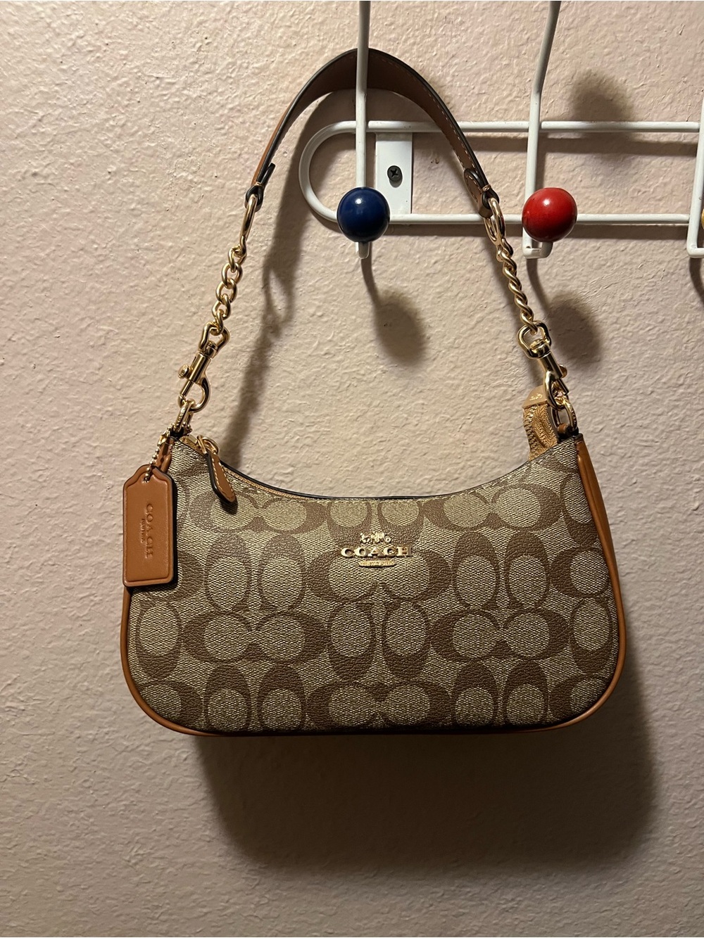 Coach Signature Canvas Shoulder Bag in Brown and Tan